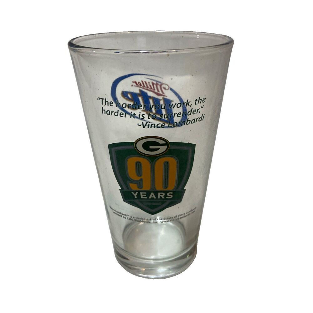 Miller Lite Green Bay Packers Clear Pint Beer Bar Glass 16 oz Standard